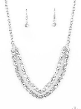 paparazzi Silver Faceted Crystal Multi-Strand Necklace with Drop Earrings
